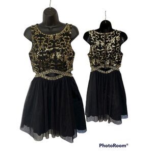 Black & Gold Sequin Cocktail Dress